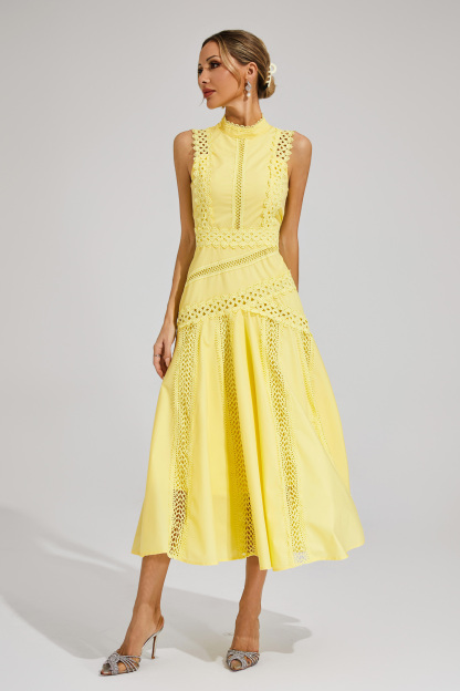 Jasper Yellow Sleeveless Lace Dress