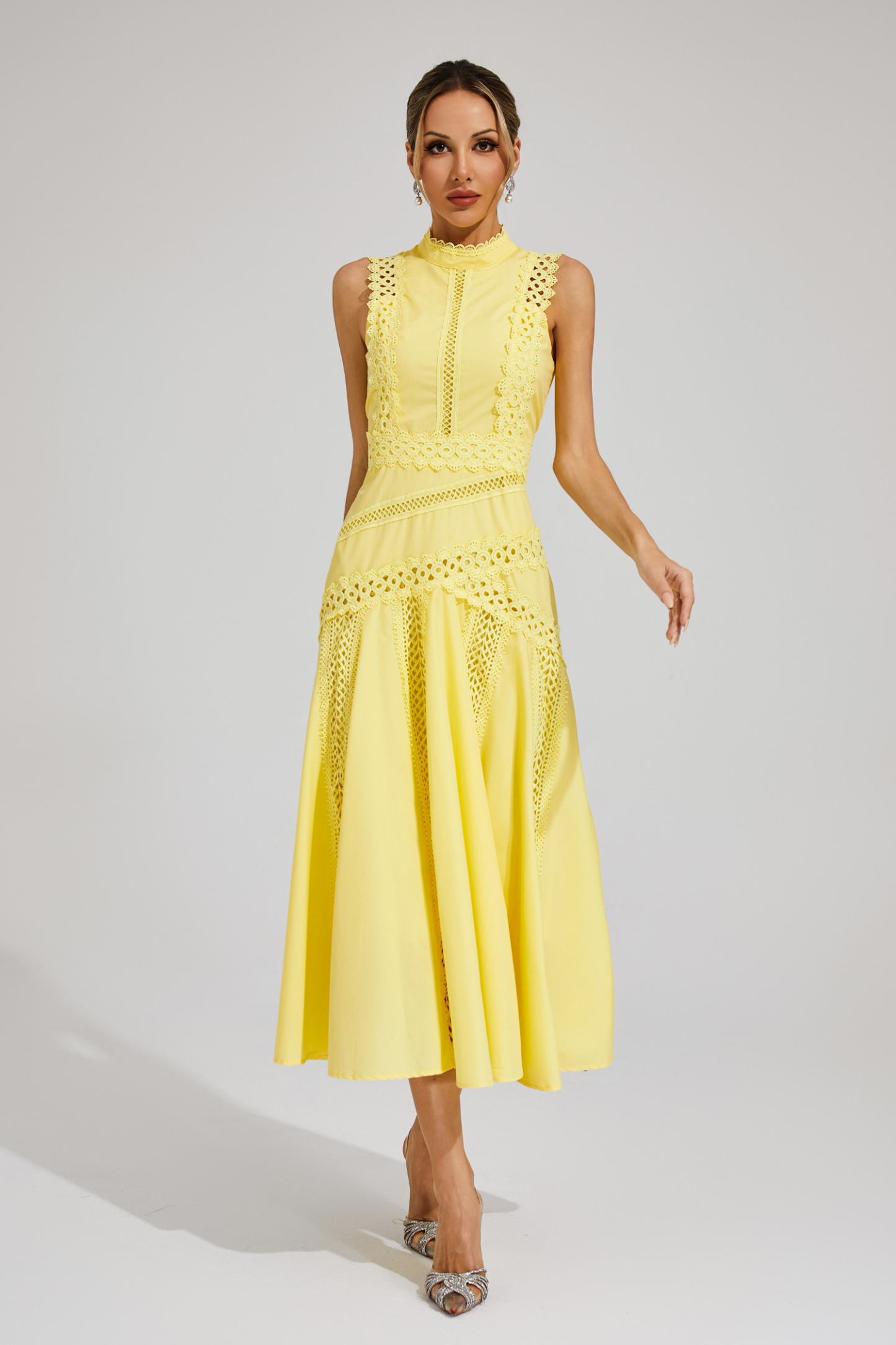 Jasper Yellow Sleeveless Lace Dress
