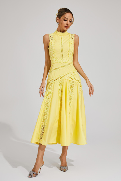 Jasper Yellow Sleeveless Lace Dress