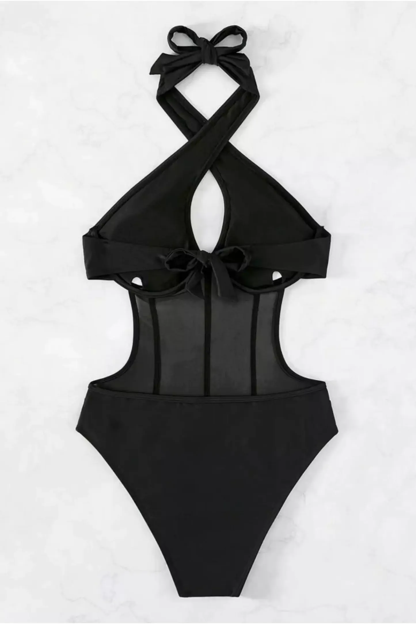 Sidney Black Halter Mesh One Piece Swimwear