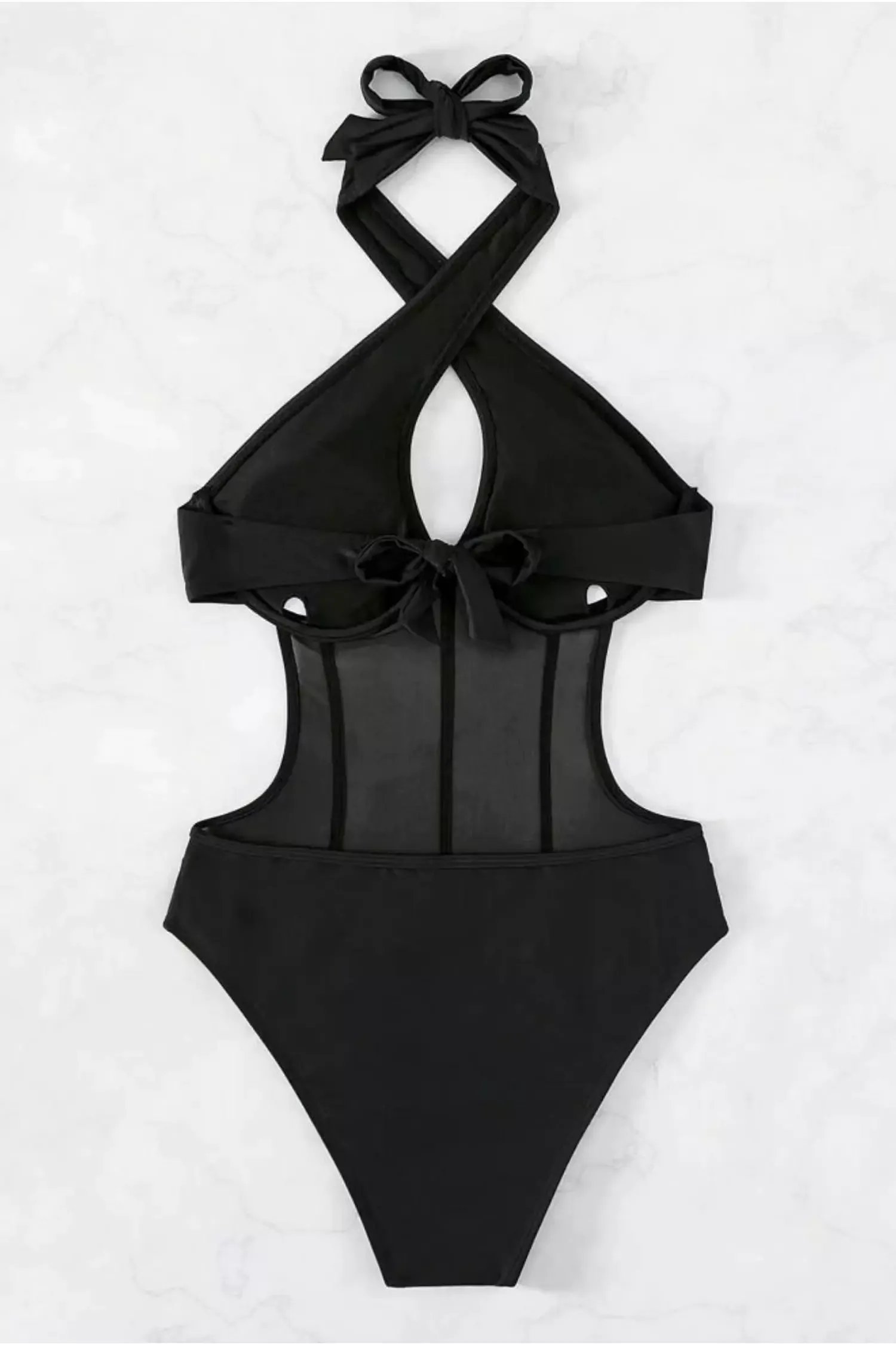 Sidney Black Halter Mesh One Piece Swimwear