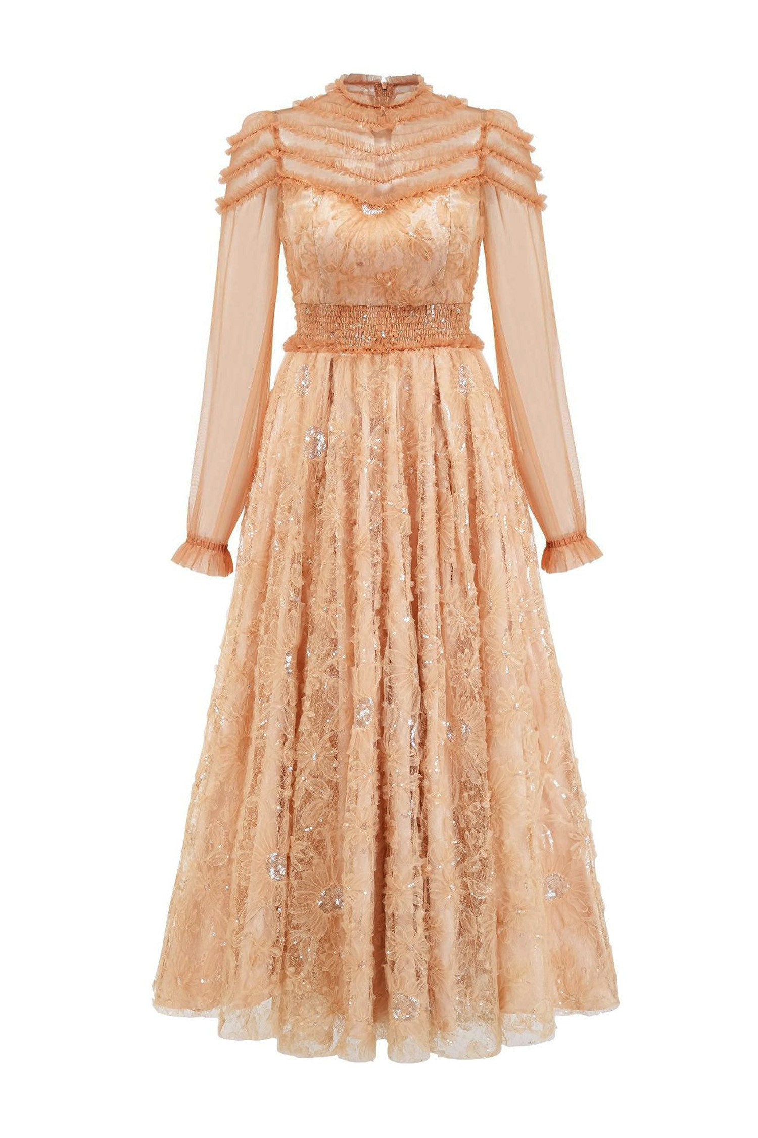 Bard Orange Lace Sequins Maxi Dress