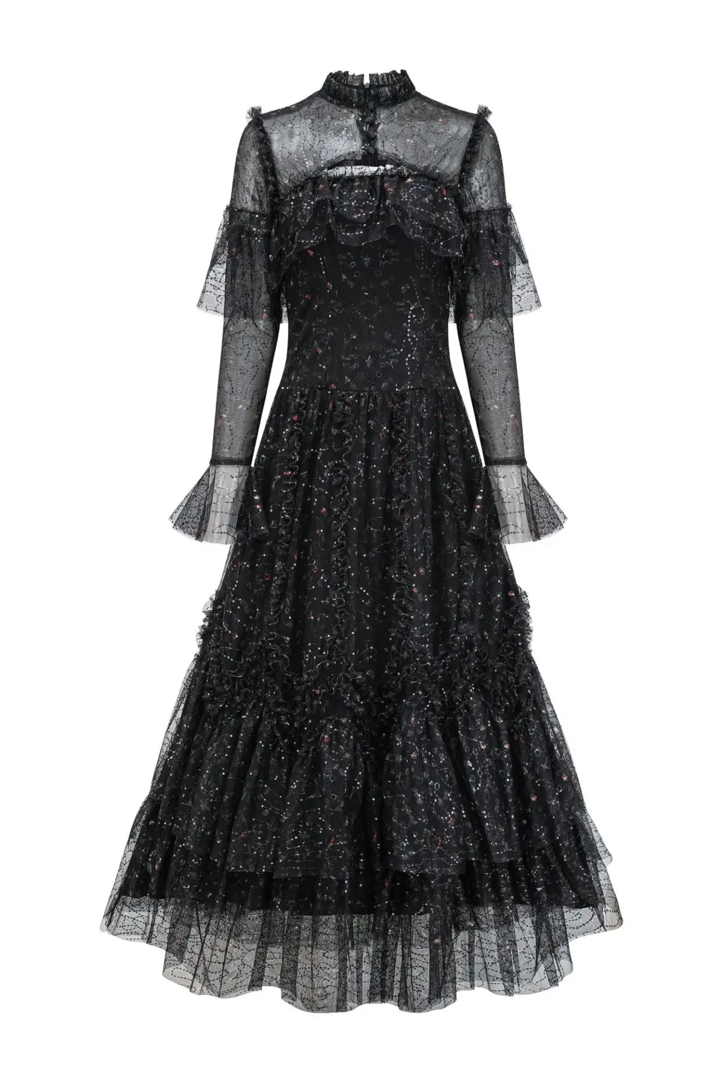 Broad Black Mesh Floral Dress