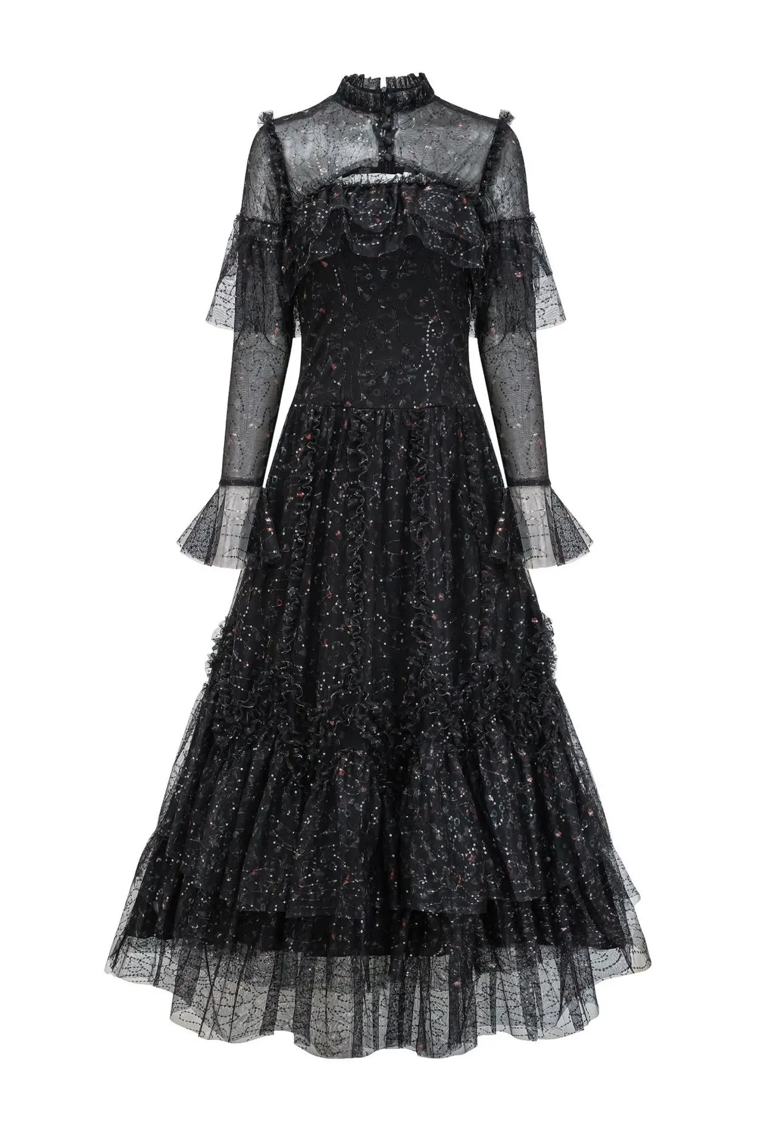 Broad Black Mesh Floral Dress