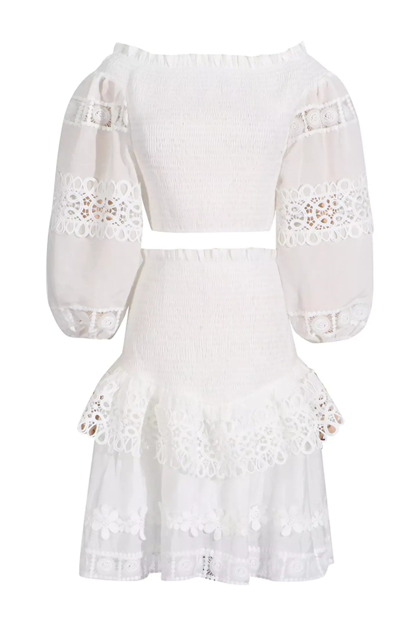 Dominic White One-Shoulder Embroidered Set