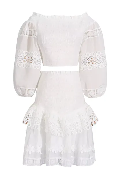 Dominic White One-Shoulder Embroidered Set