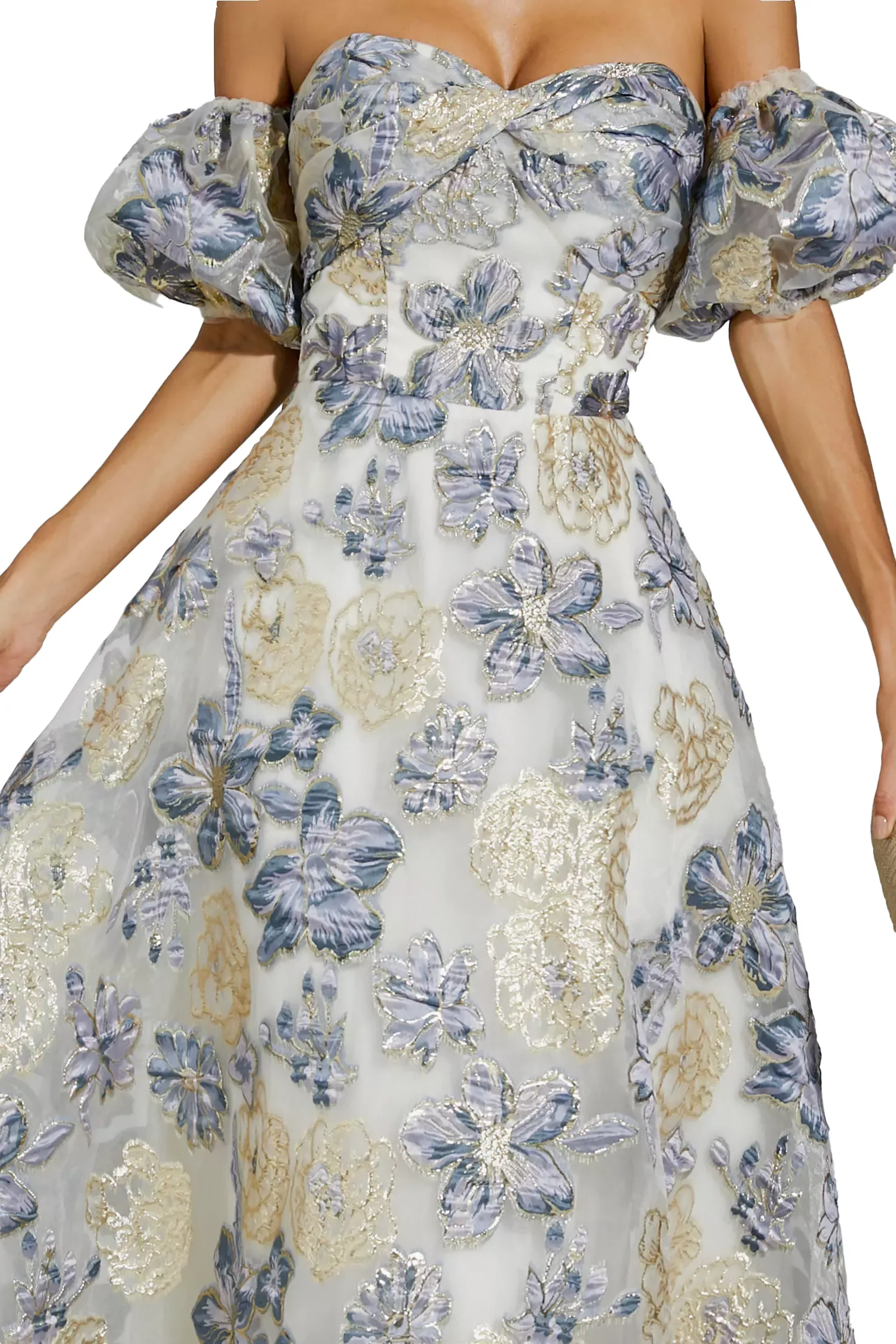 Glenn Blue-Purple Flower Off Shoulder Dress