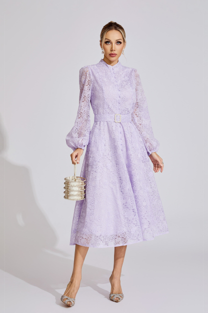 Claire Purple French Embroidered Lace Maxi Dress