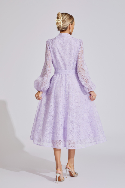 Claire Purple French Embroidered Lace Maxi Dress