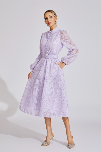 Claire Purple French Embroidered Lace Maxi Dress