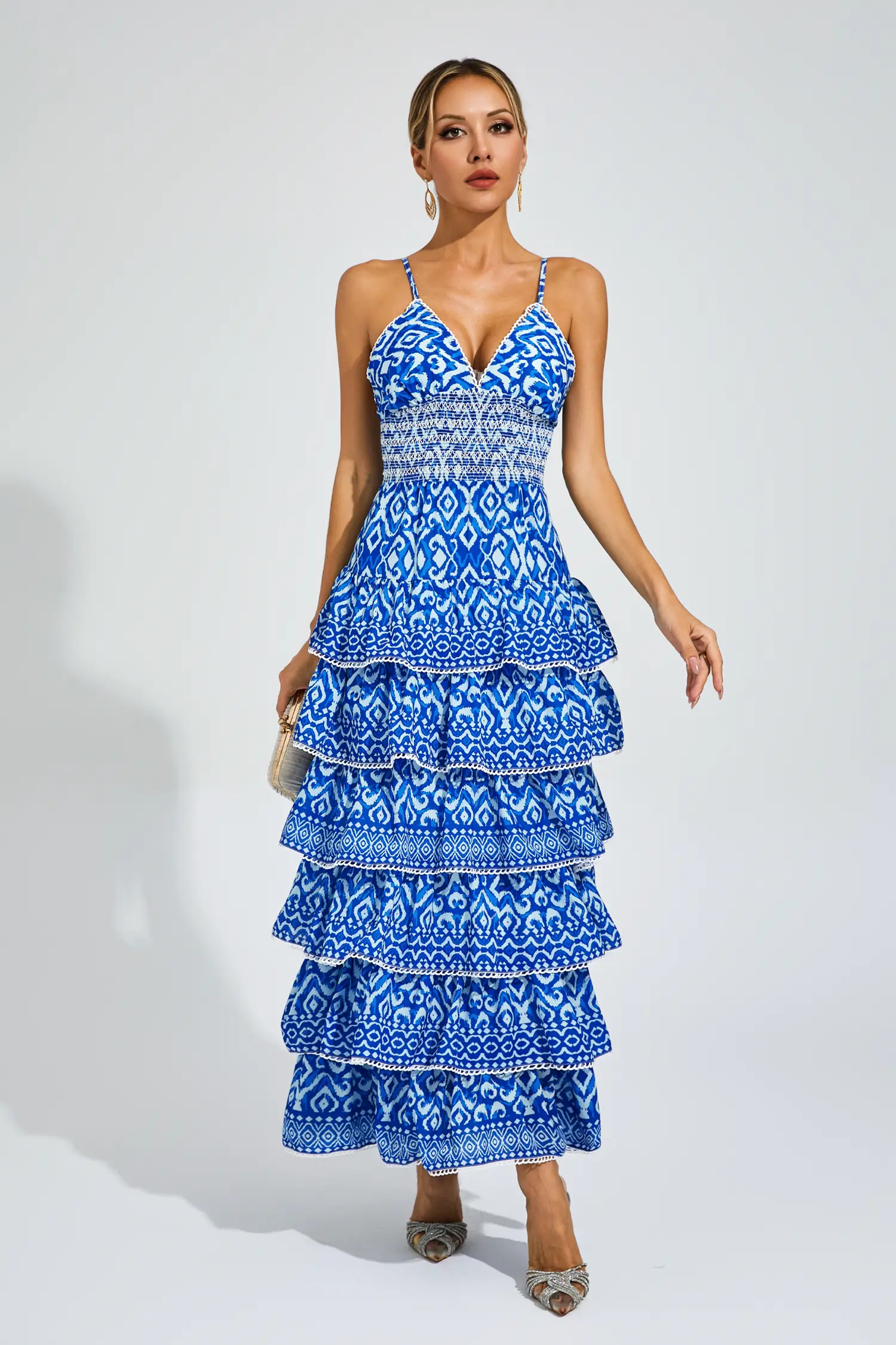Hill Blue Bohemian Tiered Slip Dress