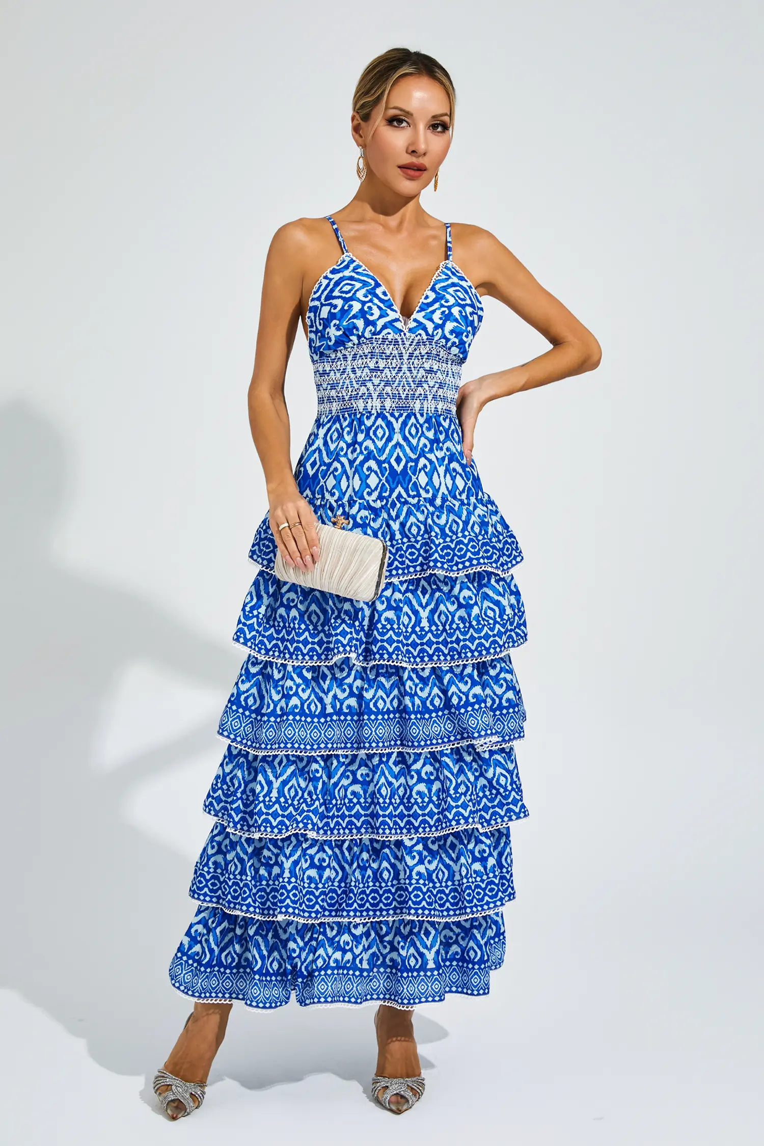 Hill Blue Bohemian Tiered Slip Dress