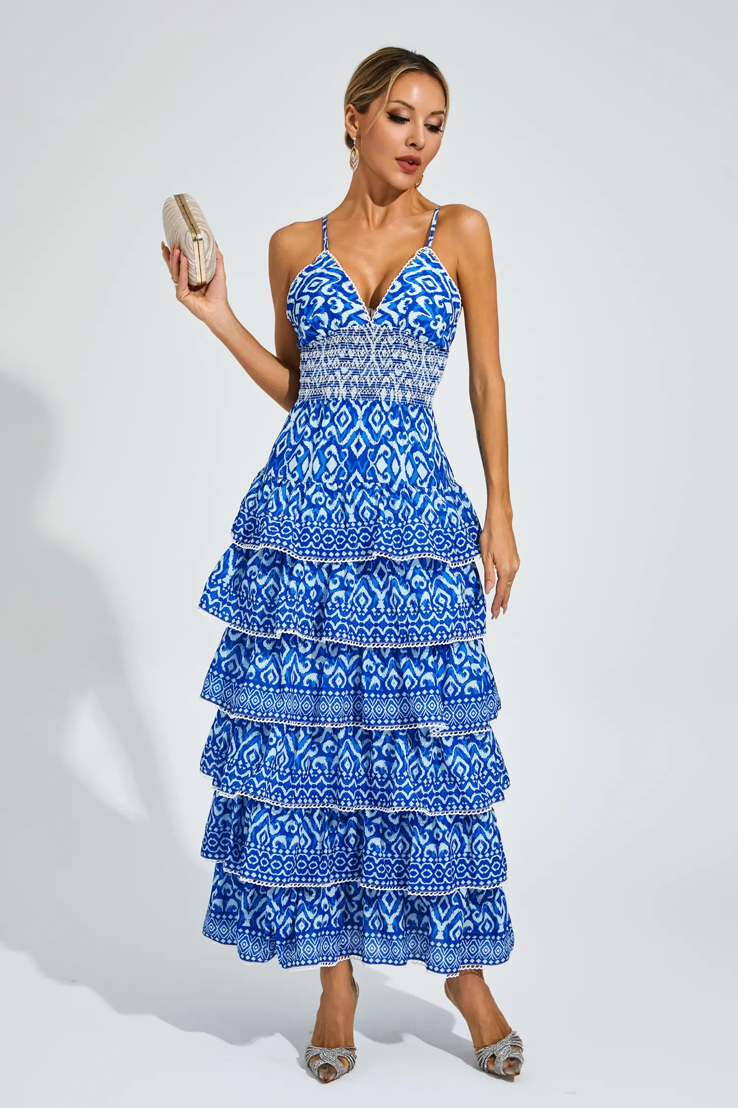 Hill Blue Bohemian Tiered Slip Dress