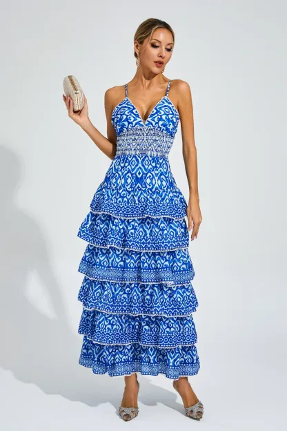 Hill Blue Bohemian Tiered Slip Dress