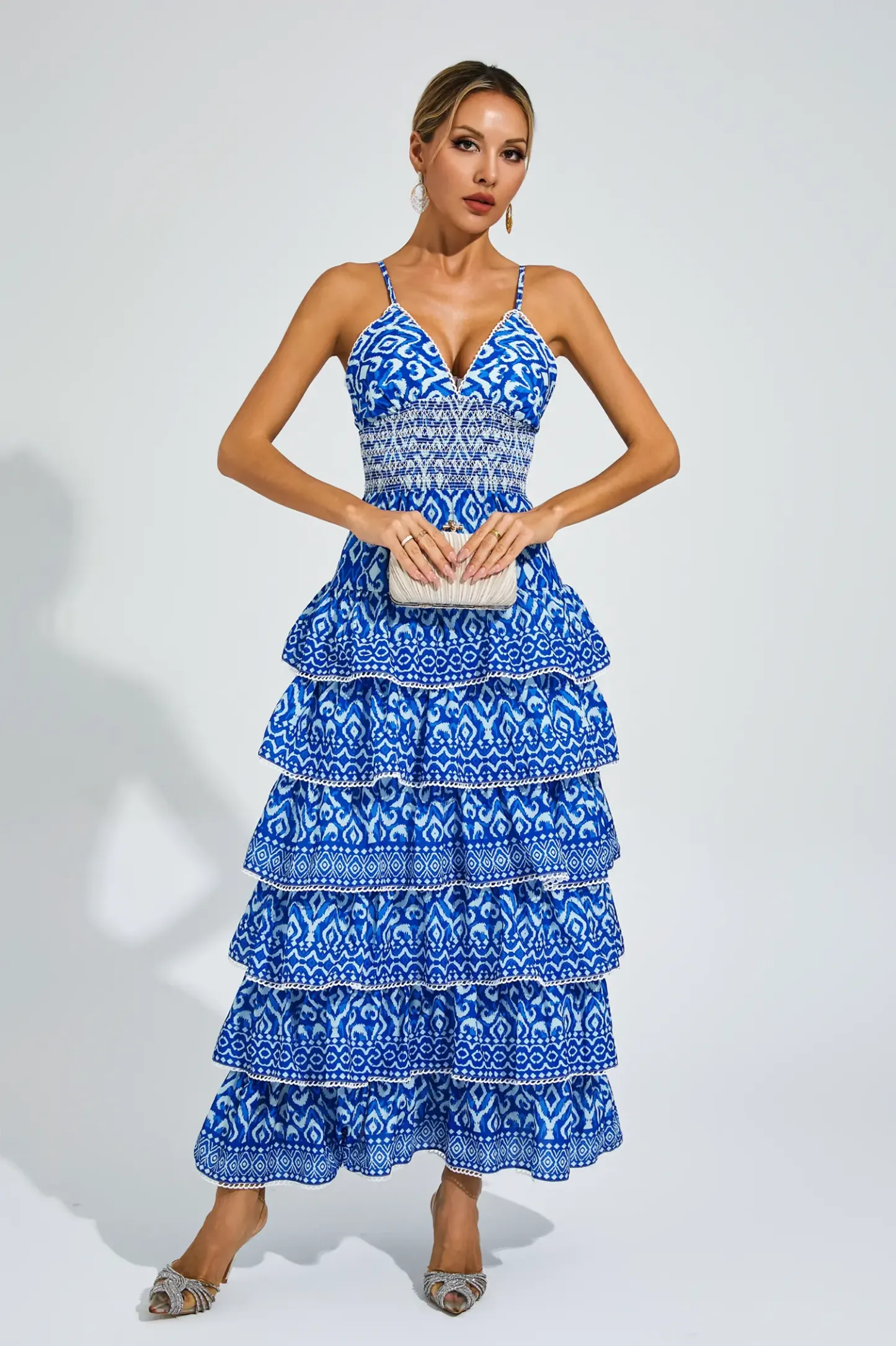 Hill Blue Bohemian Tiered Slip Dress