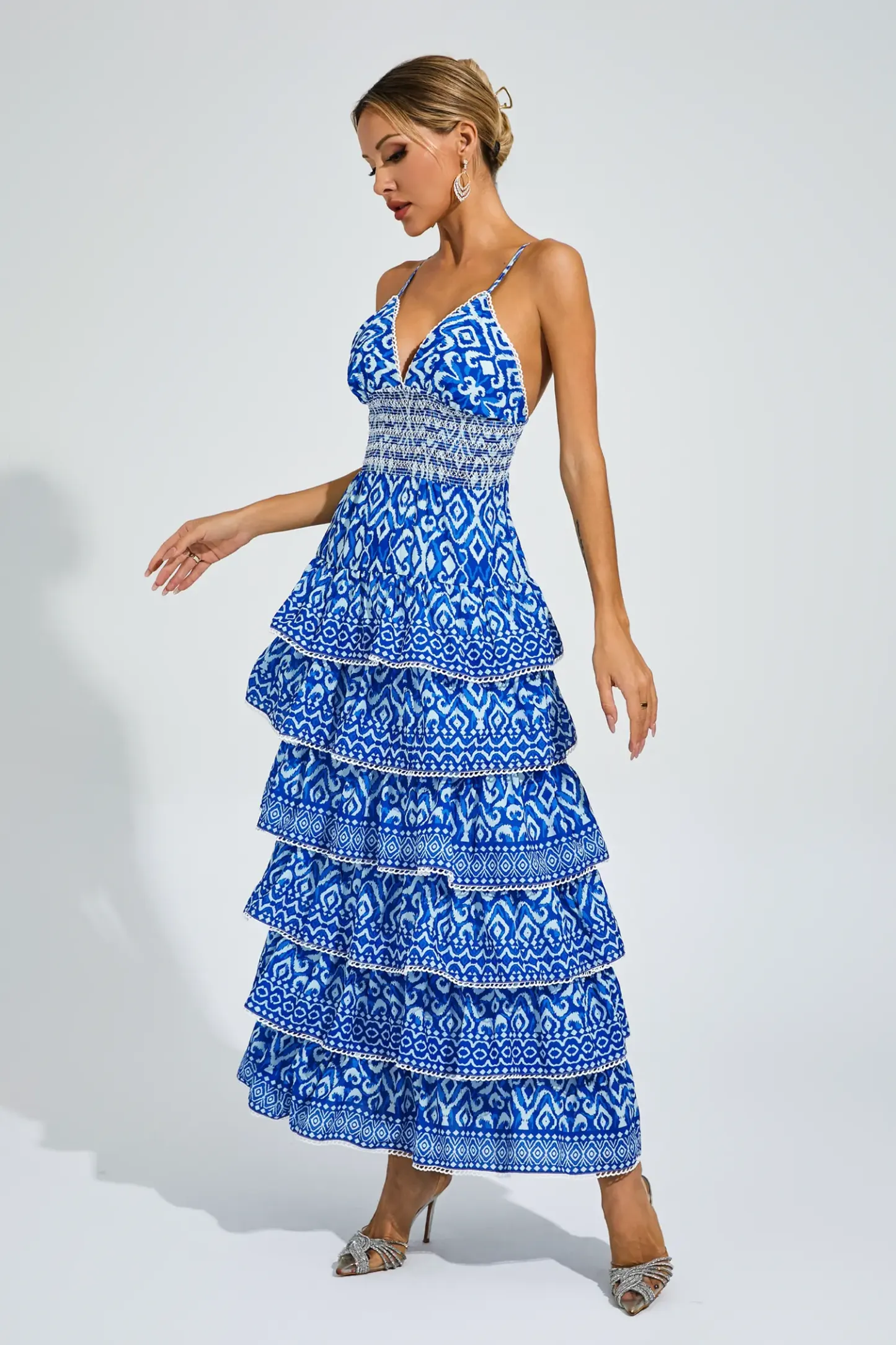 Hill Blue Bohemian Tiered Slip Dress
