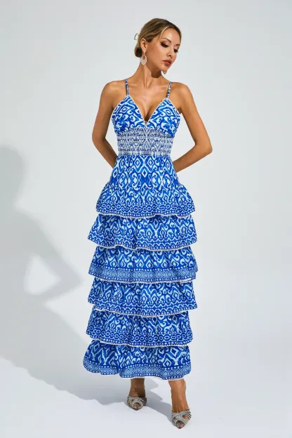 Hill Blue Bohemian Tiered Slip Dress