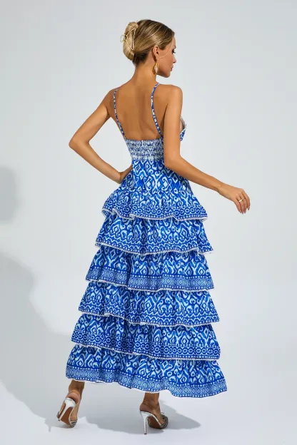 Hill Blue Bohemian Tiered Slip Dress