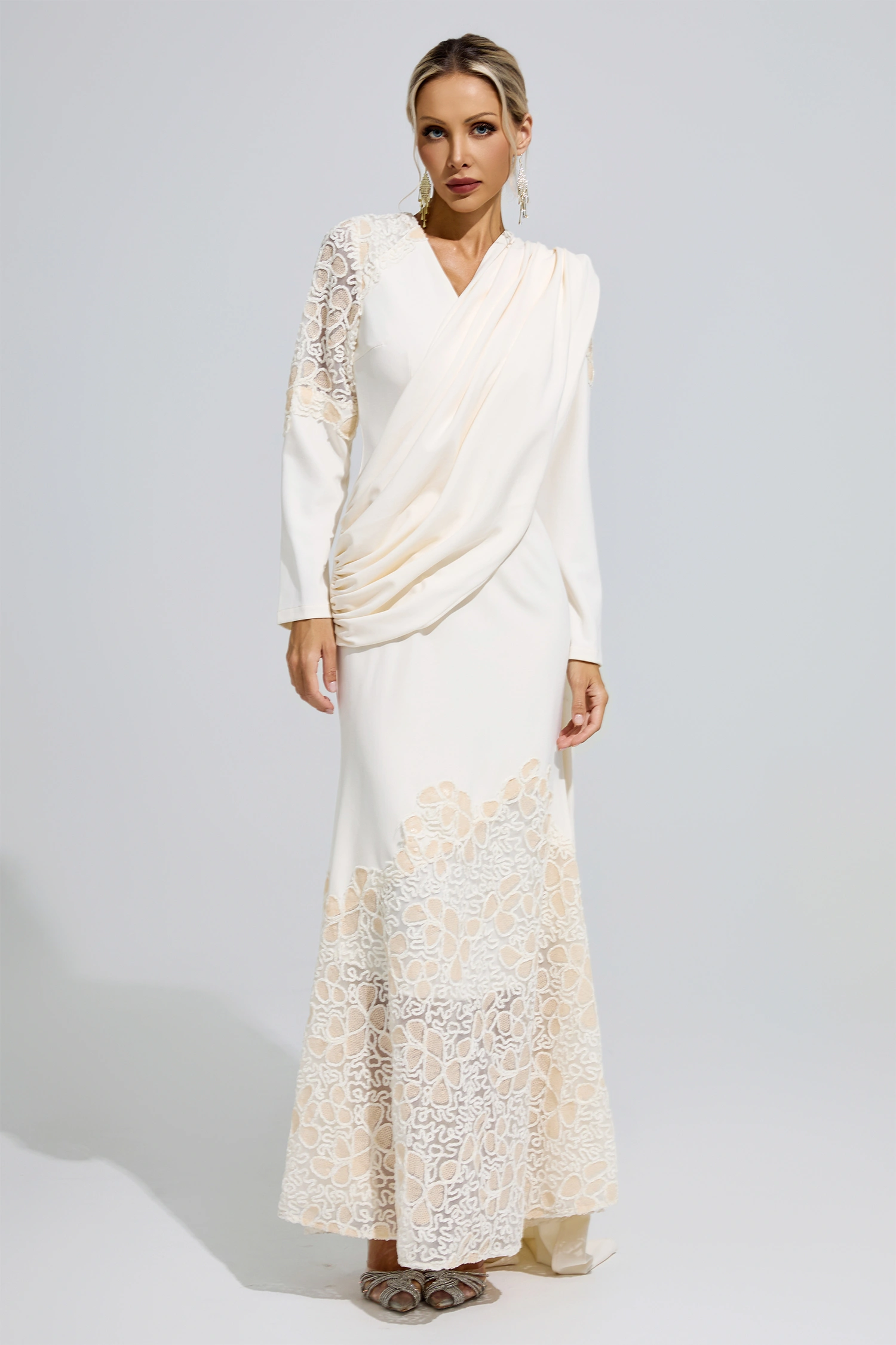 Anna Apricot Lace Maxi Dress