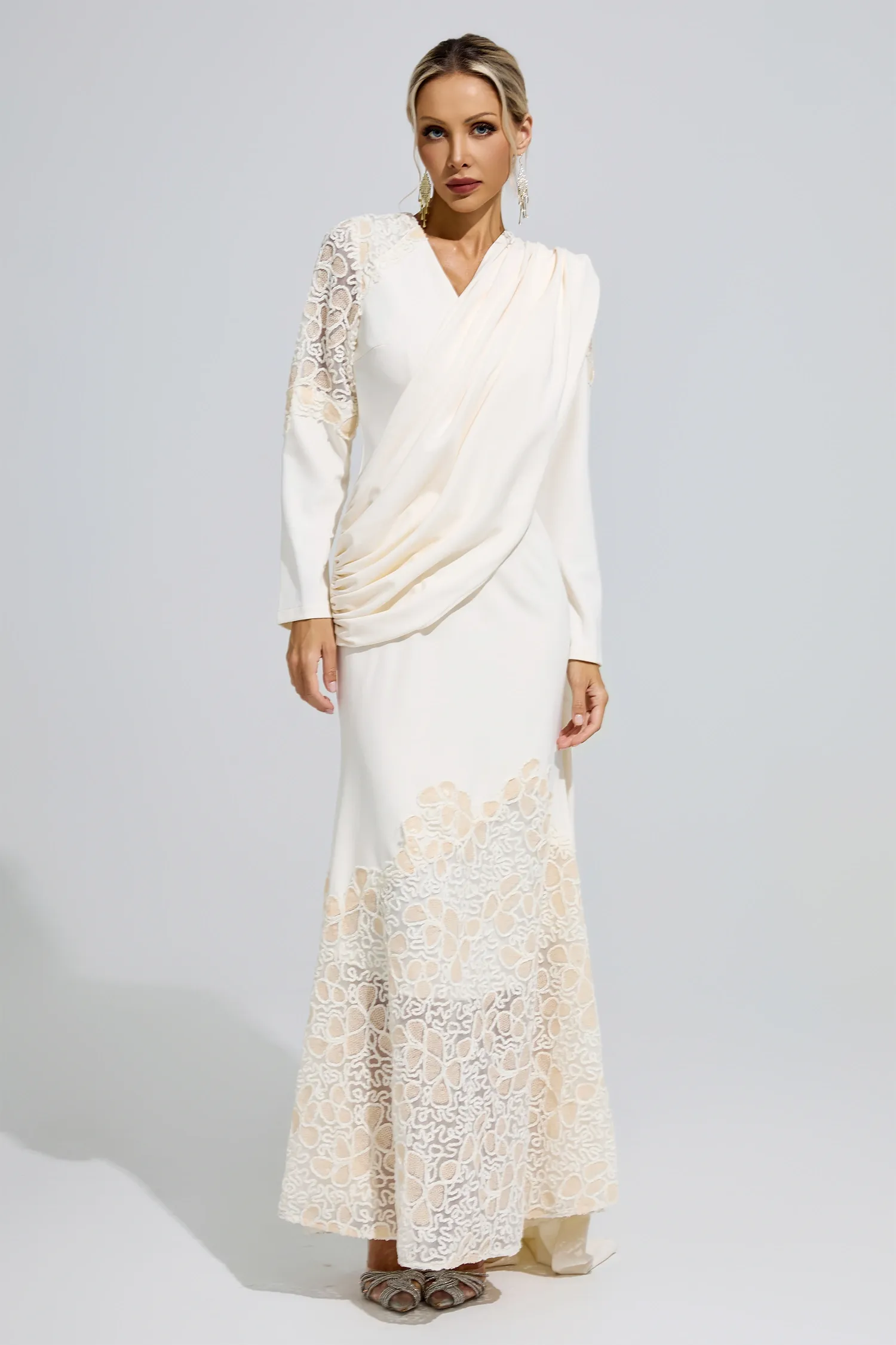 Anna Apricot Lace Maxi Dress