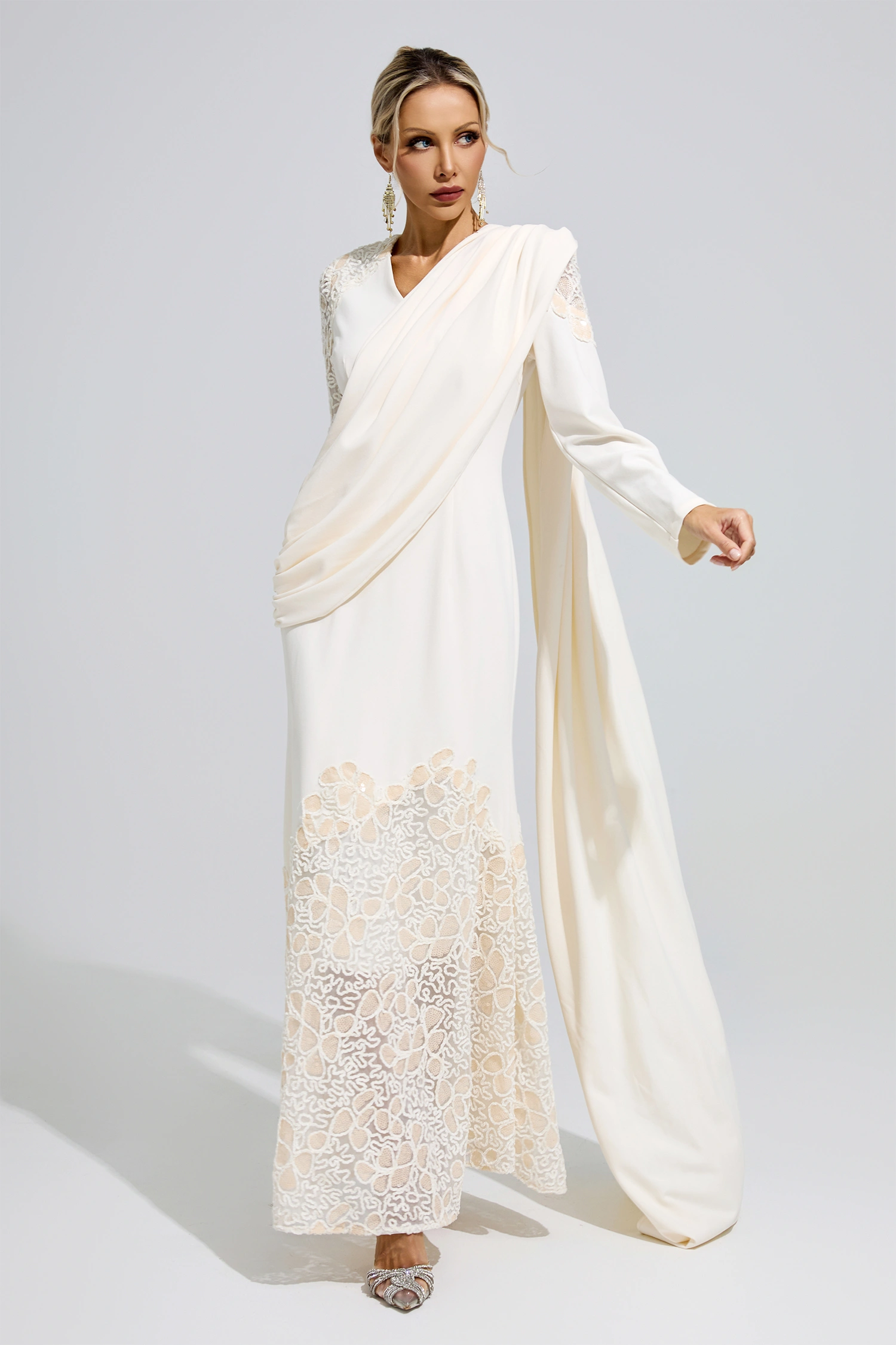 Anna Apricot Lace Maxi Dress