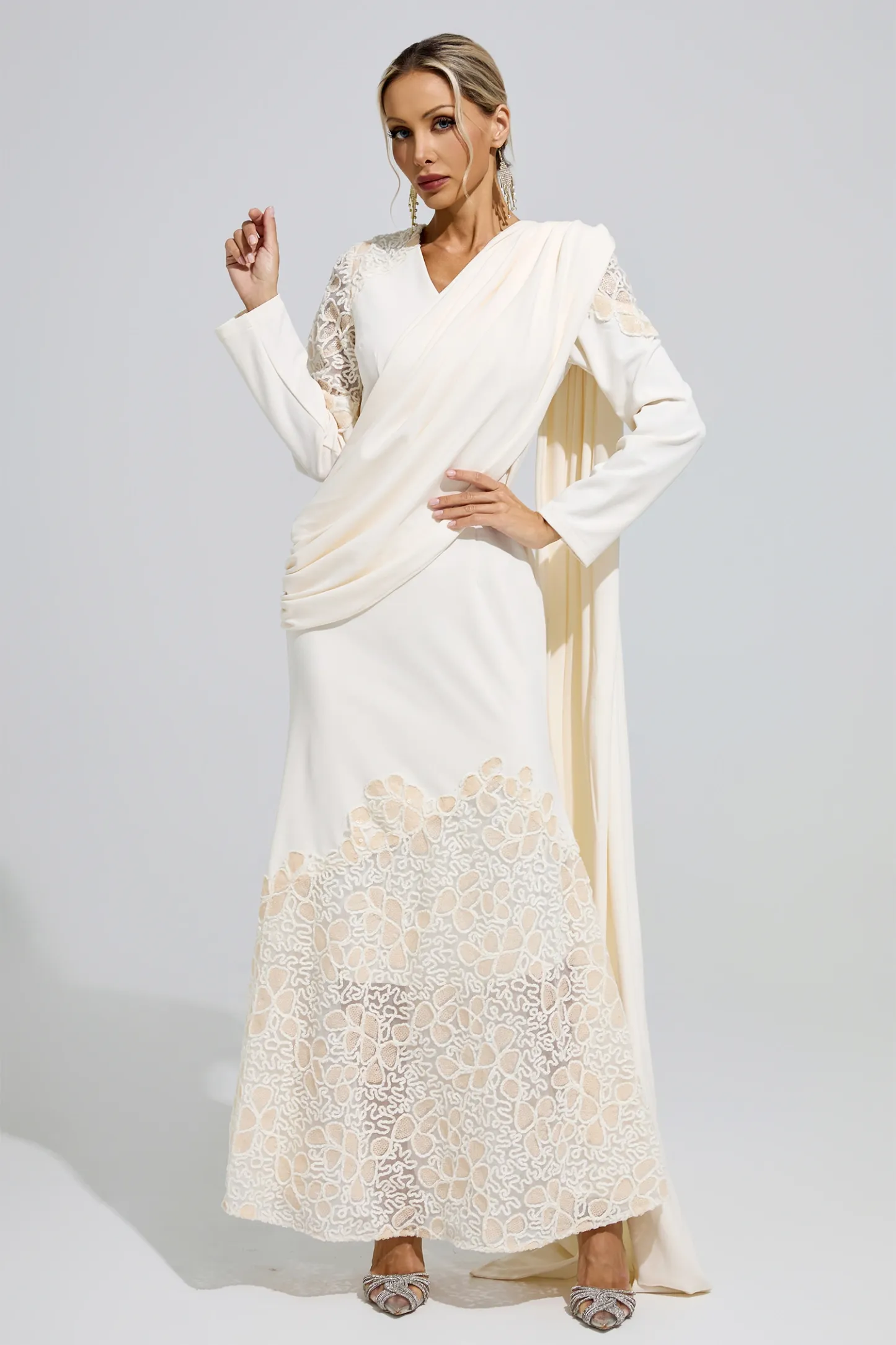 Anna Apricot Lace Maxi Dress