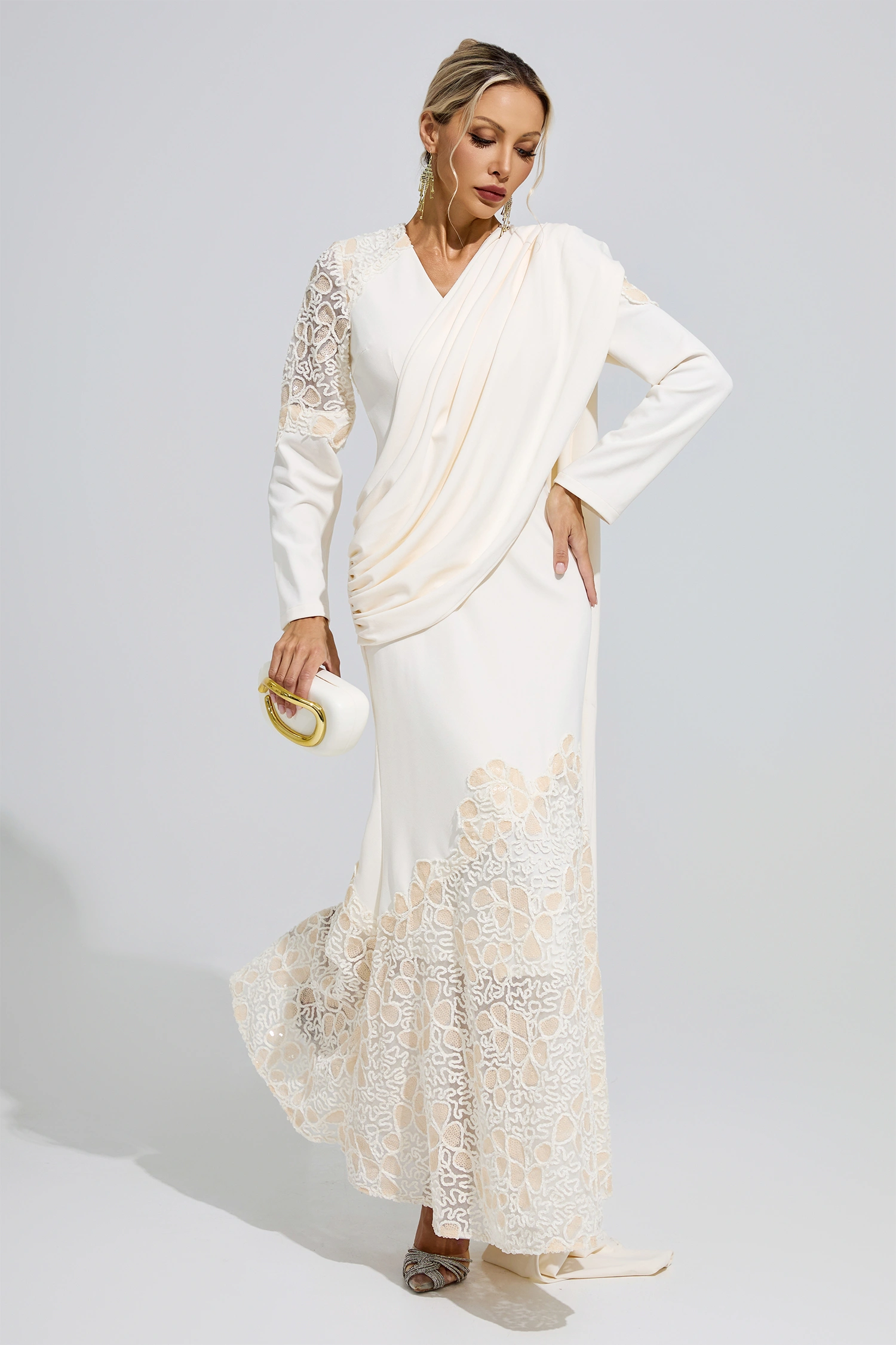 Anna Apricot Lace Maxi Dress