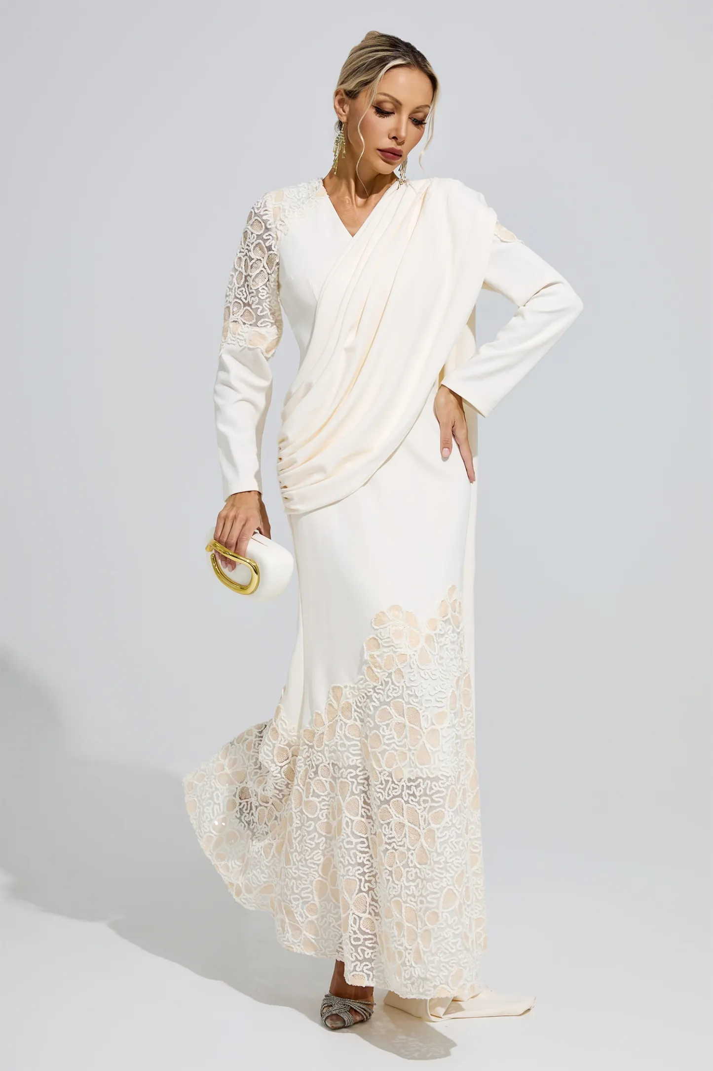 Anna Apricot Lace Maxi Dress