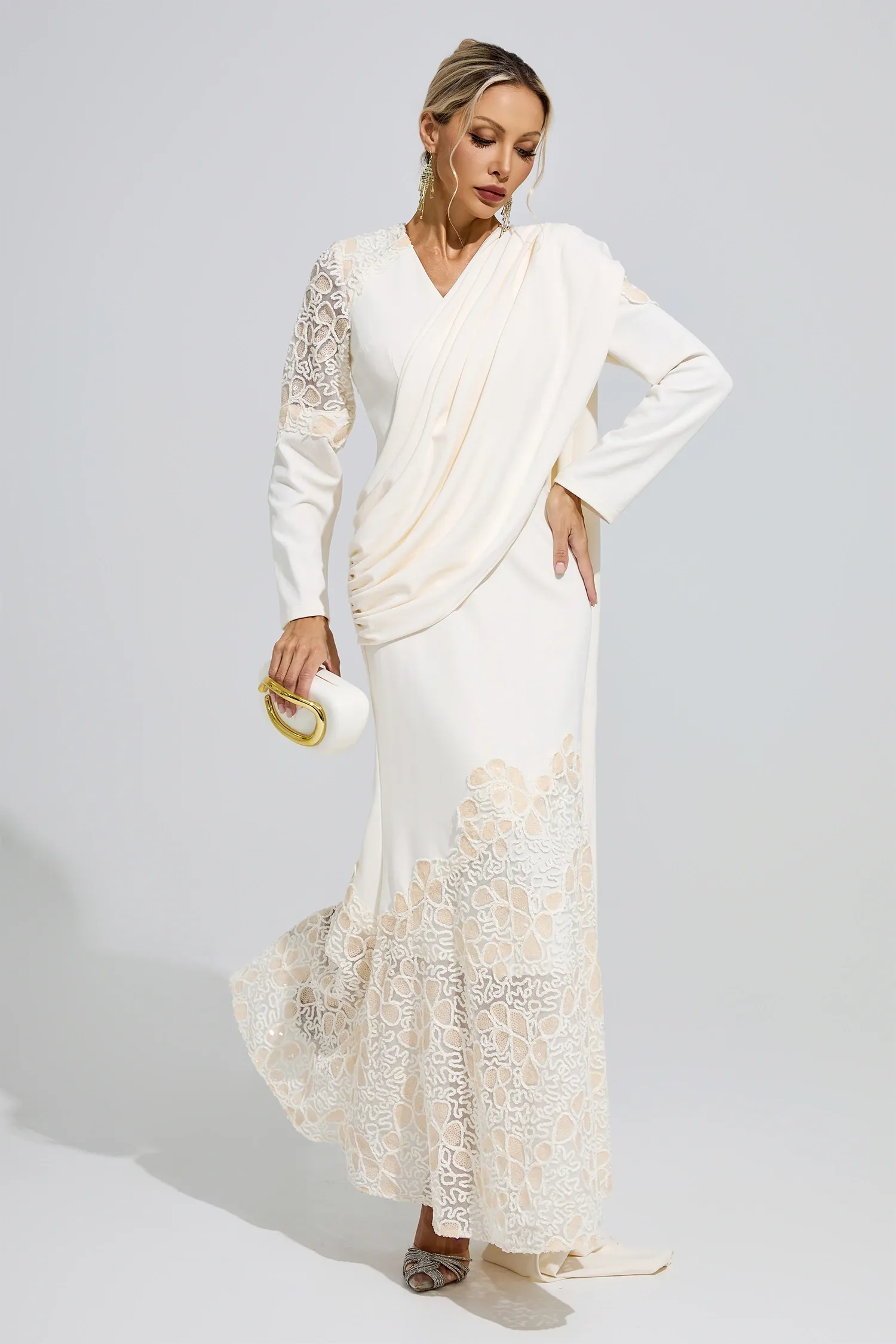 Anna Apricot Lace Maxi Dress