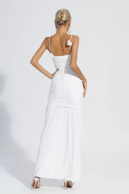Dalton White Floral Ruched Slip Maxi Dress