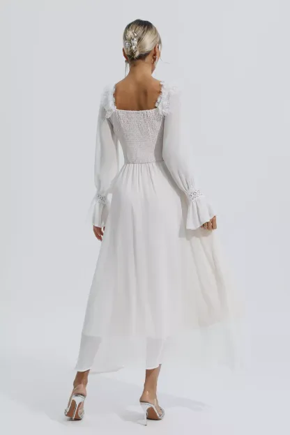 Everley White Floral Hollow Long Sleeve Dress