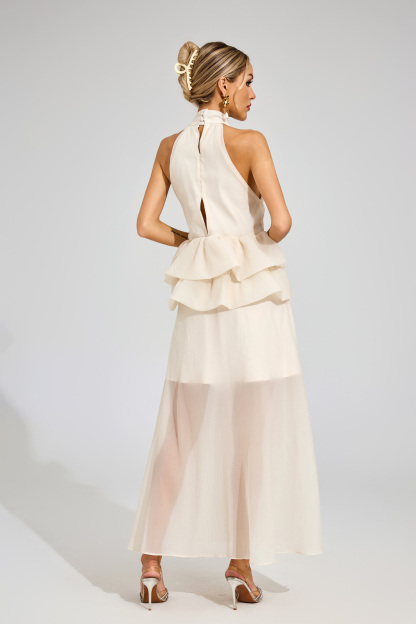 Sibyl Apricot Halter Maxi Ruffle Dress