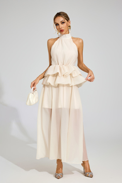 Sibyl Apricot Halter Maxi Ruffle Dress