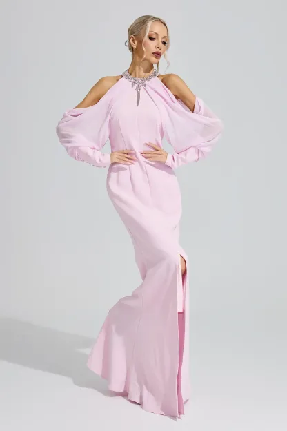 Izanami Pink Halter Neck Rhinestone Dress