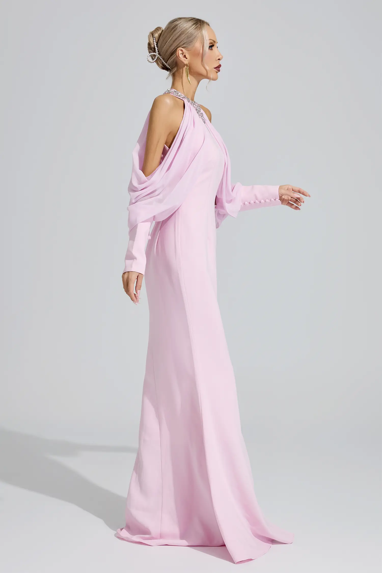 Izanami Pink Halter Neck Rhinestone Dress