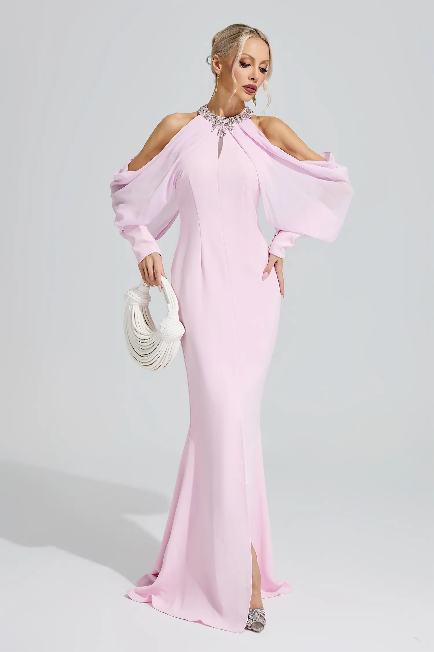 Izanami Pink Halter Neck Rhinestone Dress