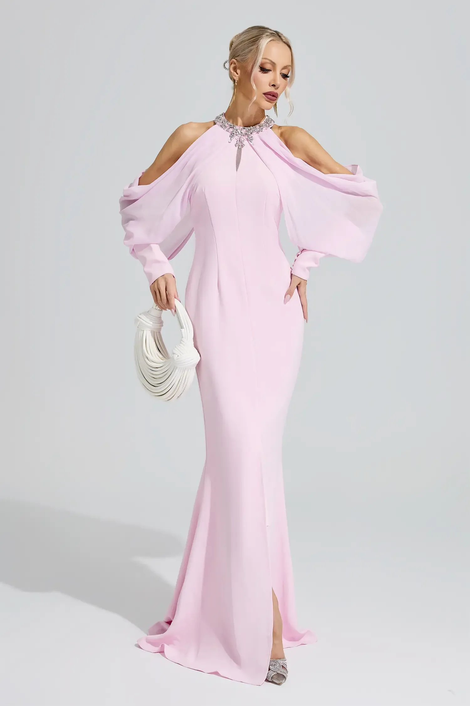 Izanami Pink Halter Neck Rhinestone Dress