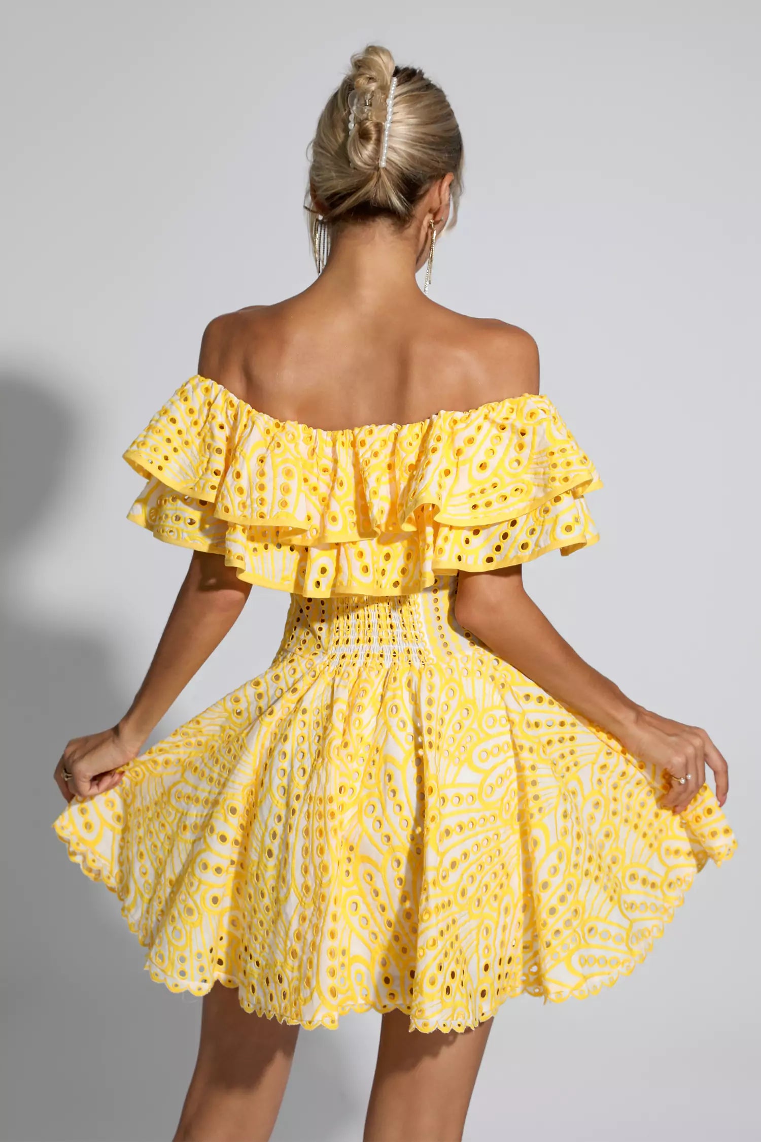 Defoe Yellow Cutout Ruffle Mini Dress