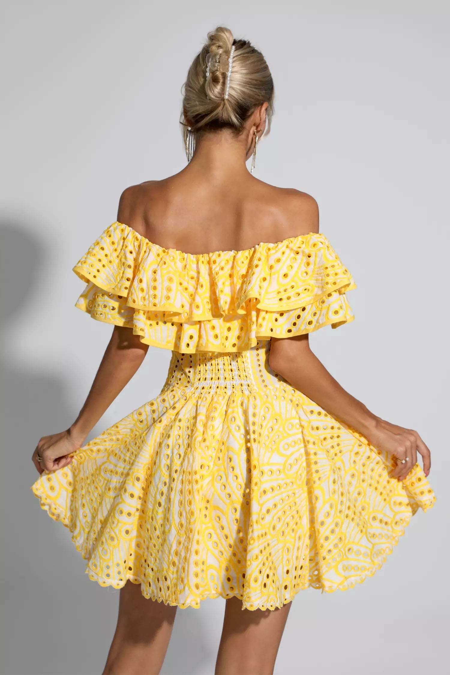 Defoe Yellow Cutout Ruffle Mini Dress