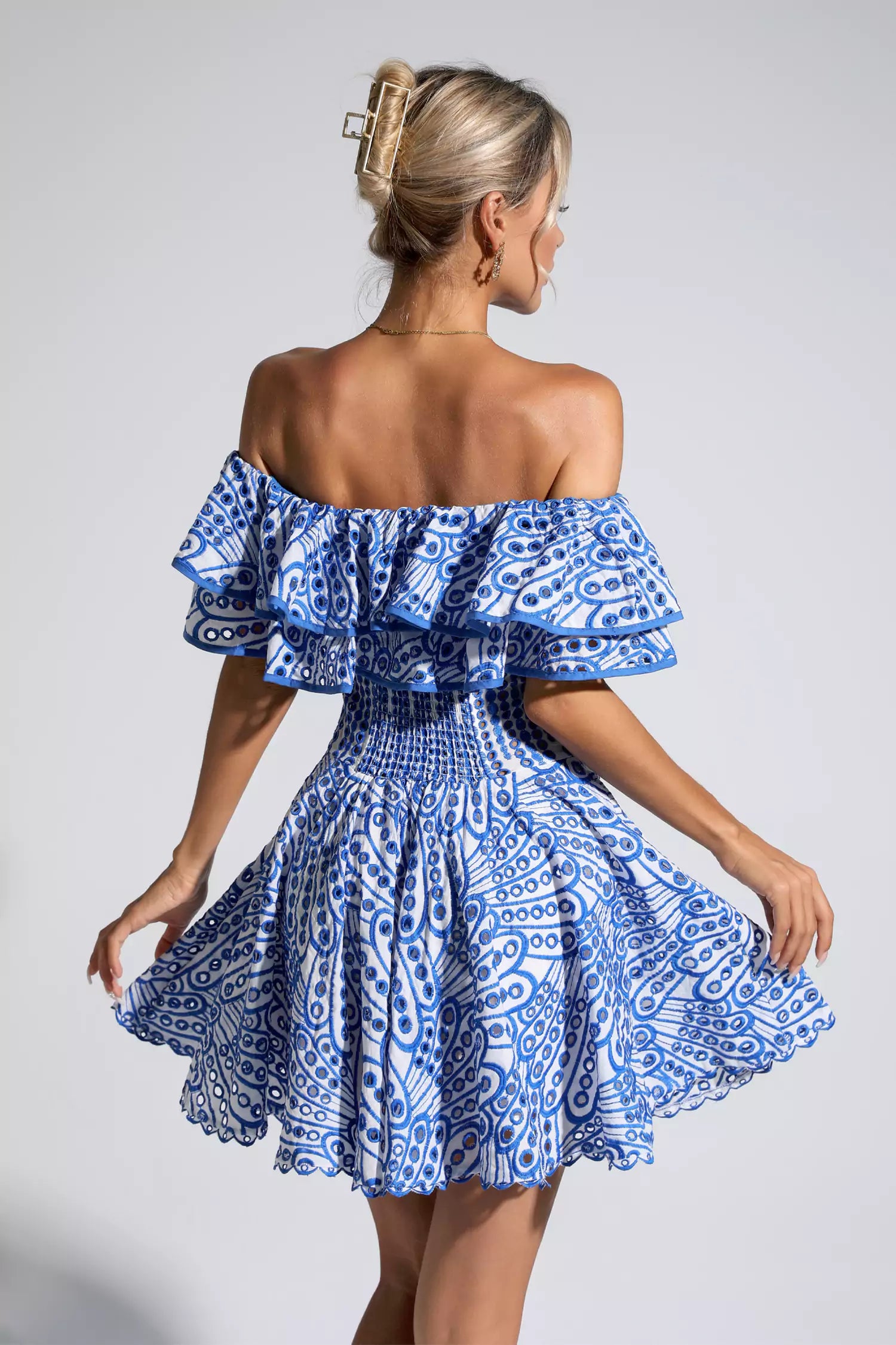 Defoe Blue Cutout Ruffle Mini Dress
