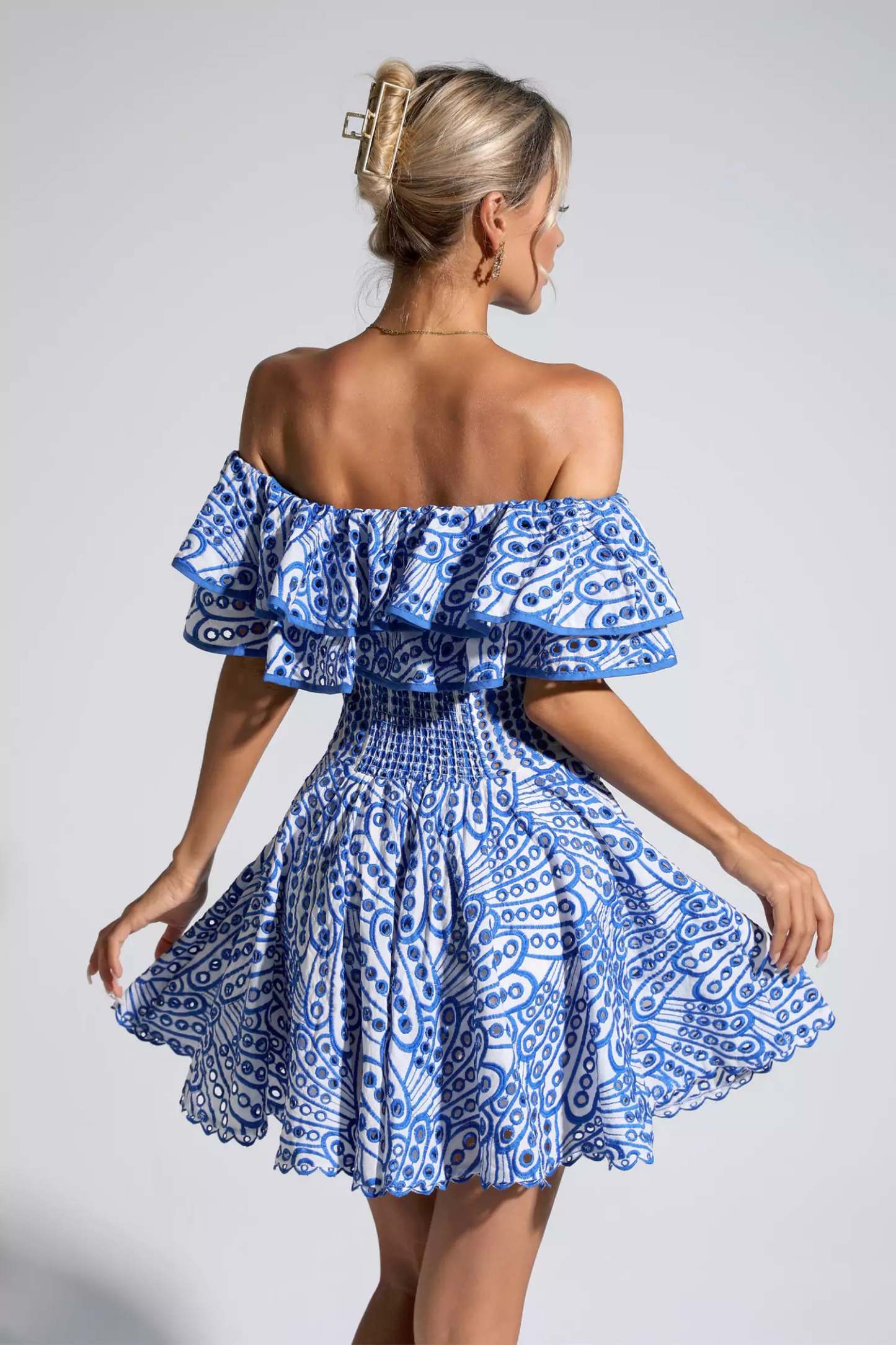 Defoe Blue Cutout Ruffle Mini Dress