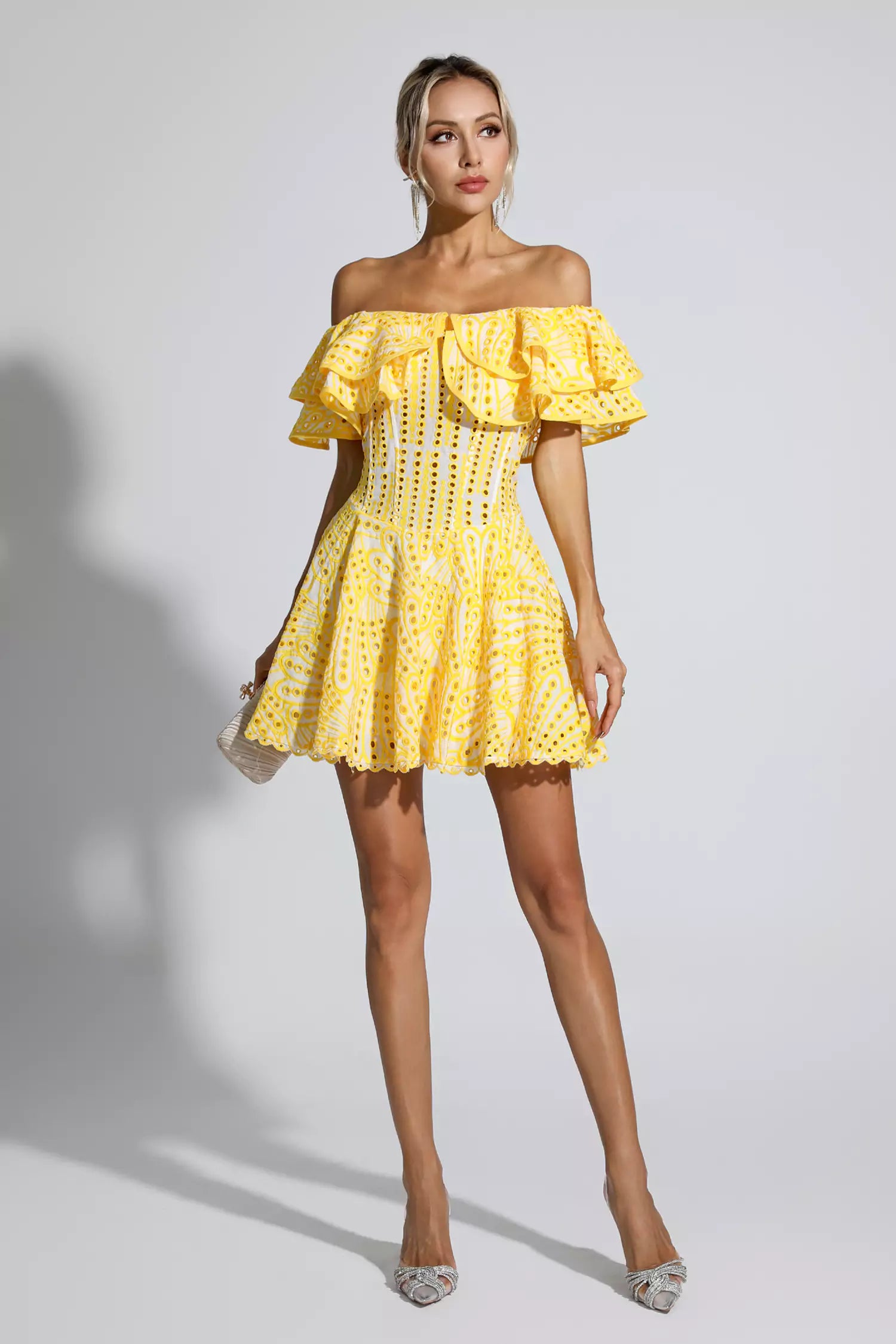 Defoe Yellow Cutout Ruffle Mini Dress