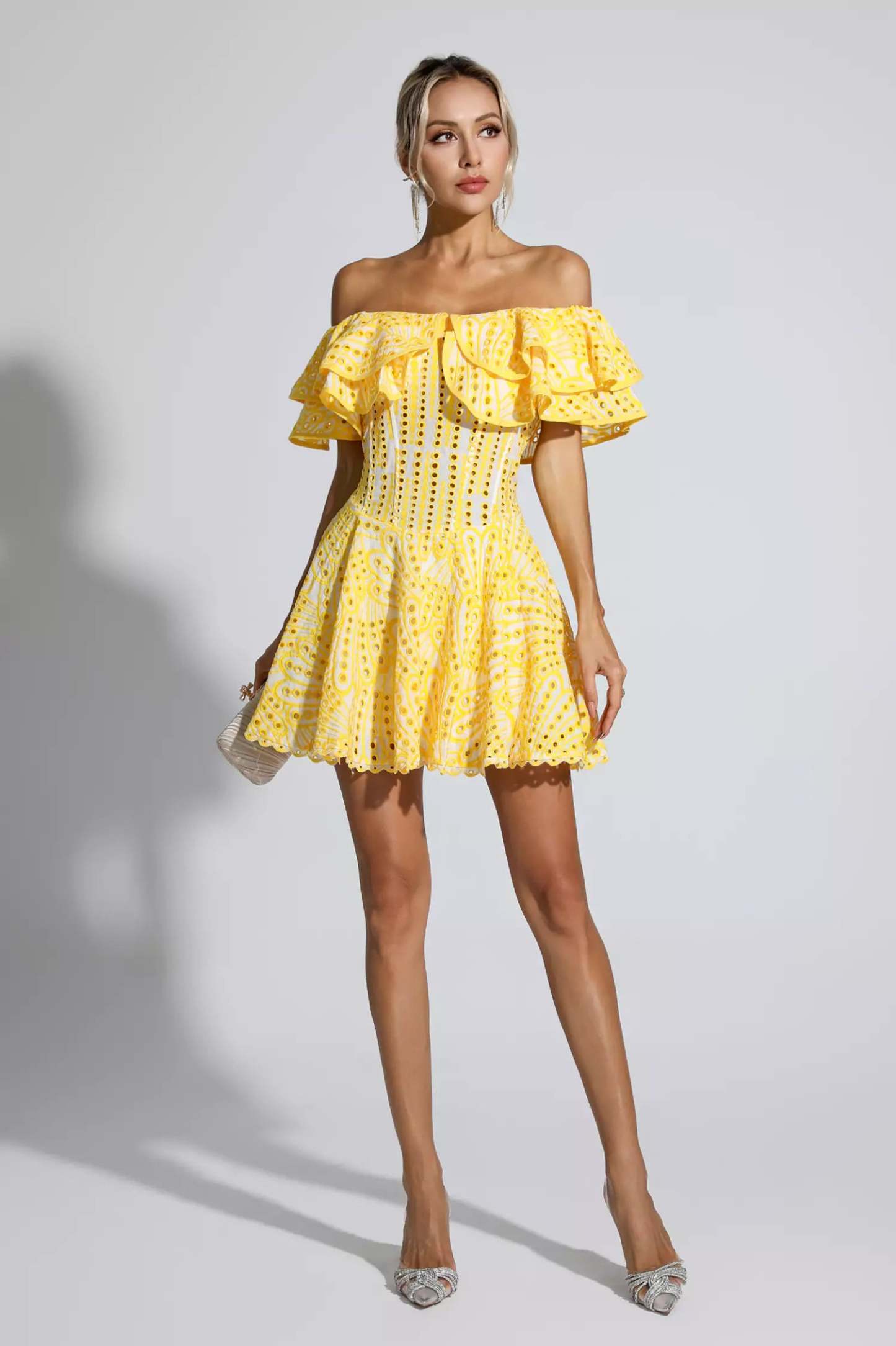 Defoe Yellow Cutout Ruffle Mini Dress