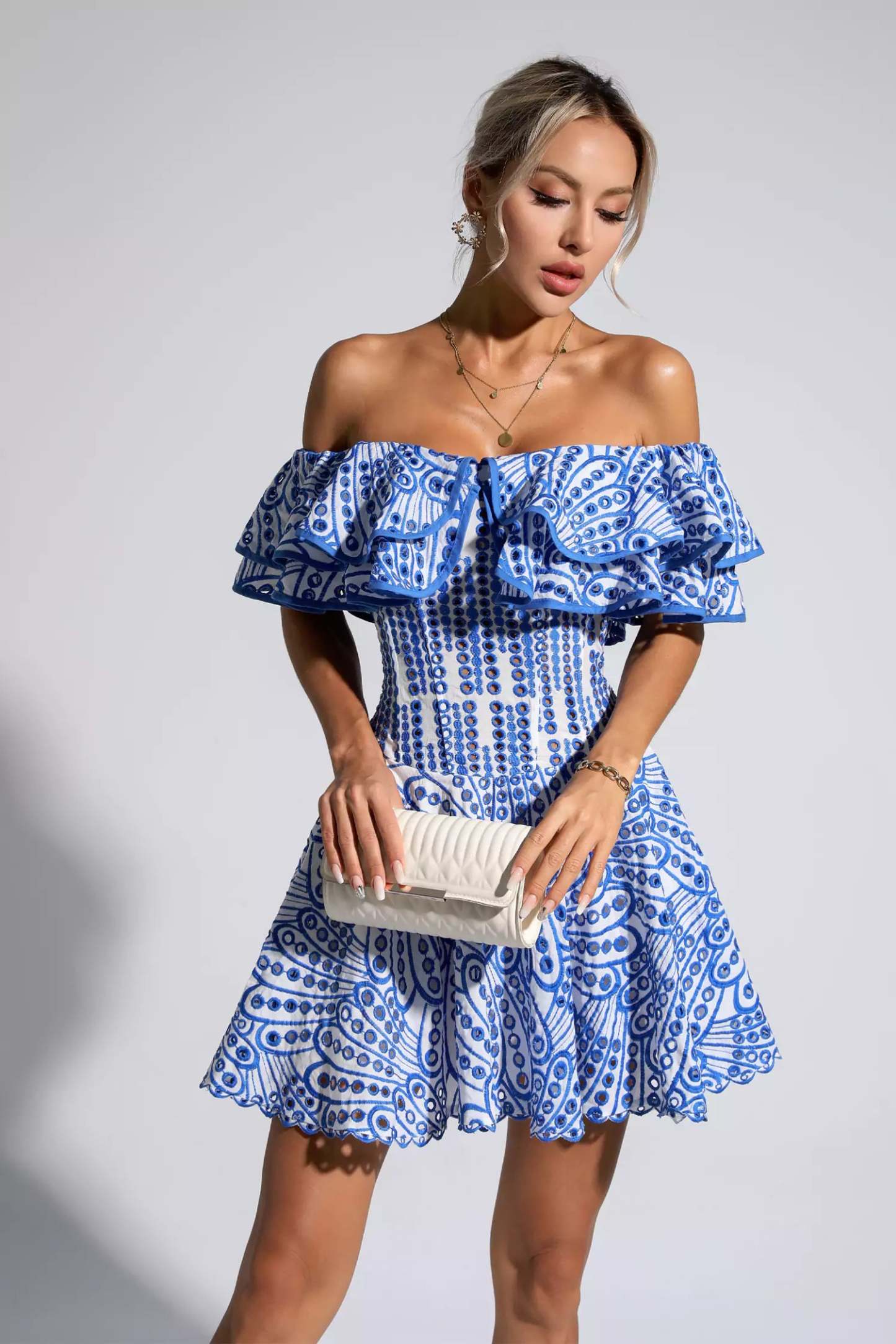 Defoe Blue Cutout Ruffle Mini Dress