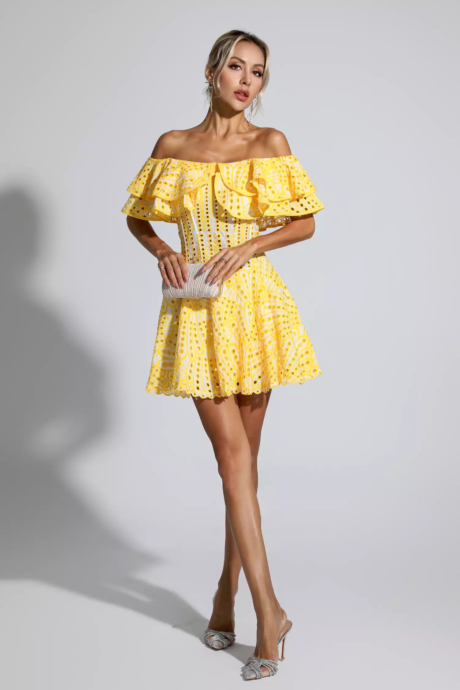 Defoe Yellow Cutout Ruffle Mini Dress