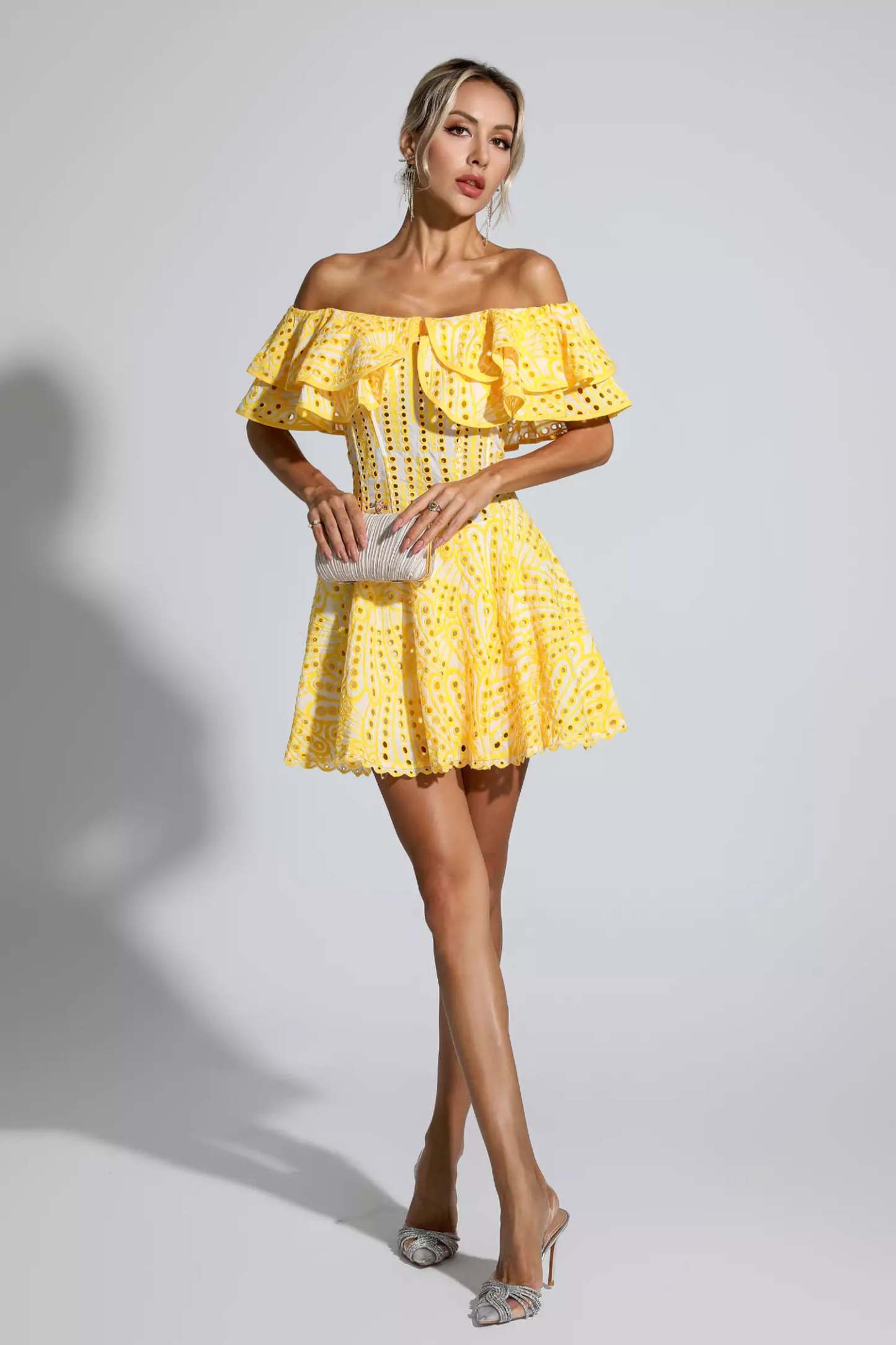 Defoe Yellow Cutout Ruffle Mini Dress