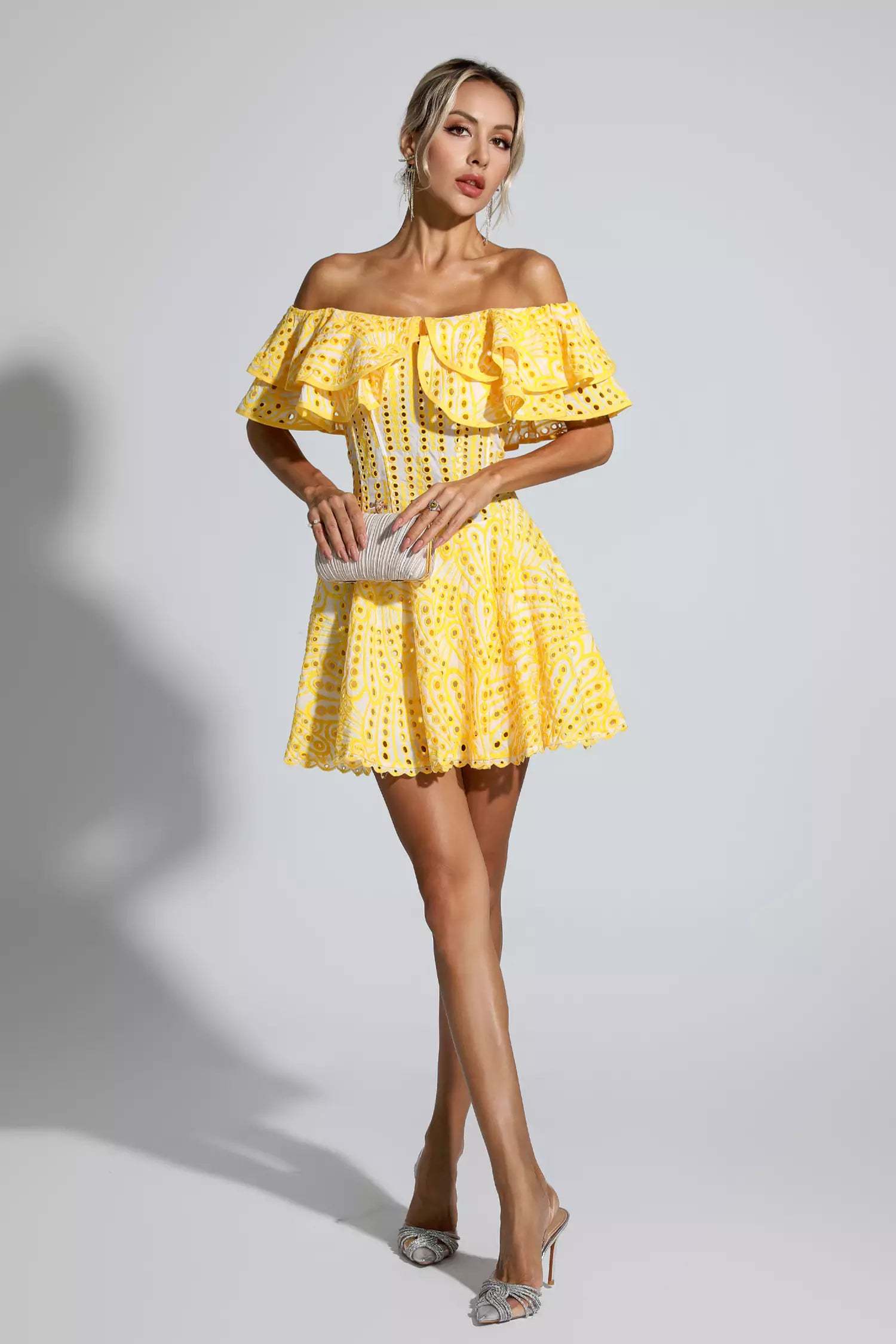 Defoe Yellow Cutout Ruffle Mini Dress