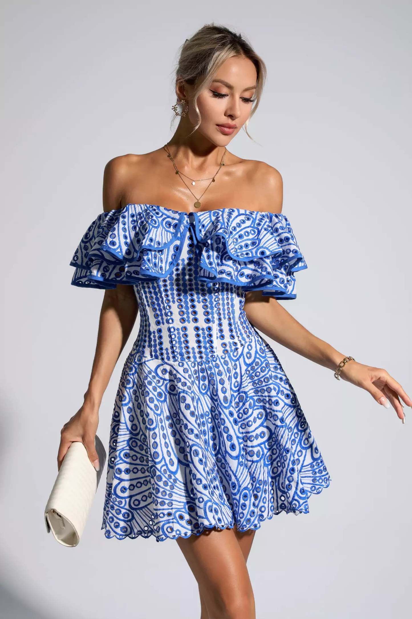 Defoe Blue Cutout Ruffle Mini Dress