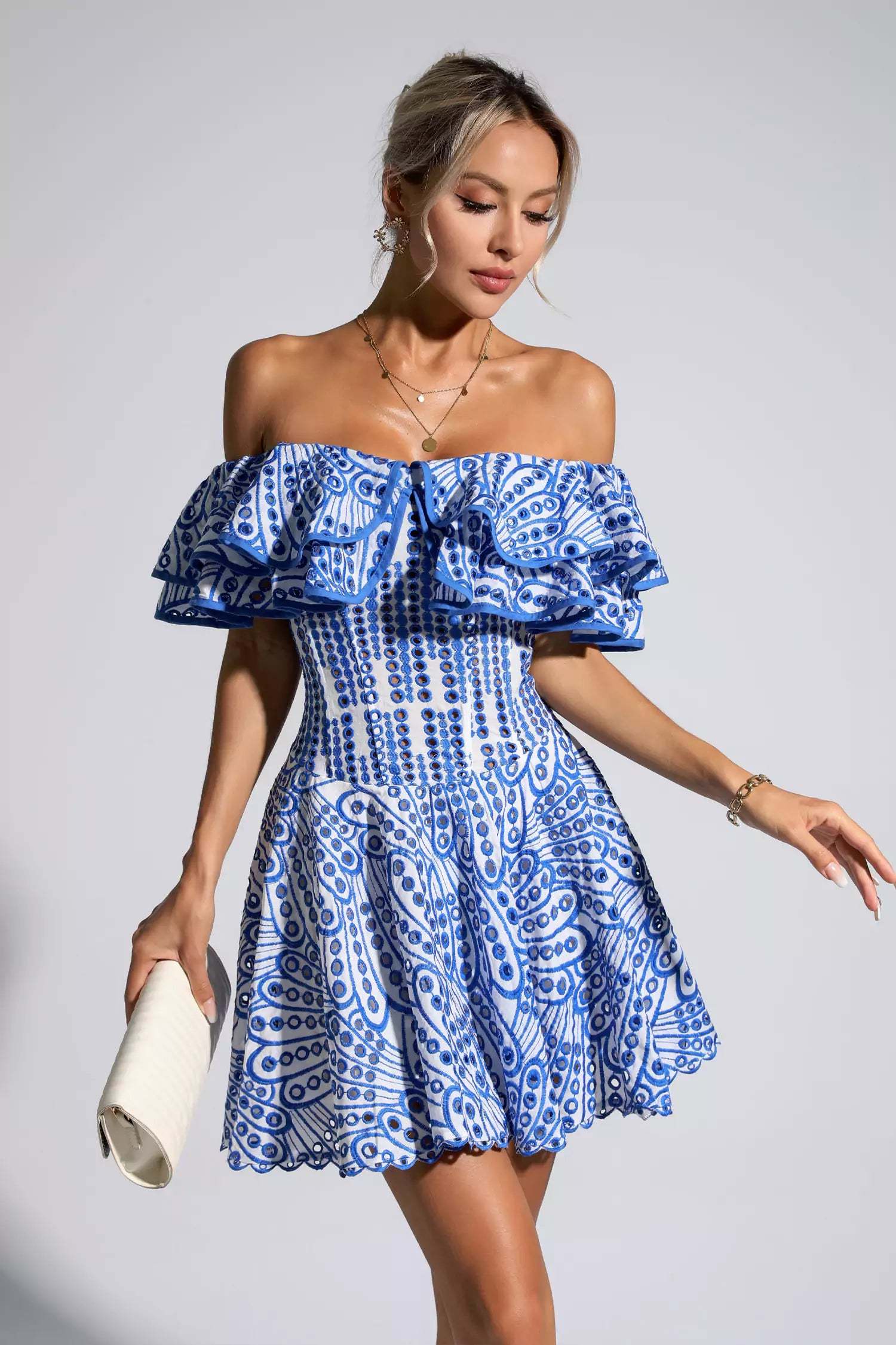 Defoe Blue Cutout Ruffle Mini Dress