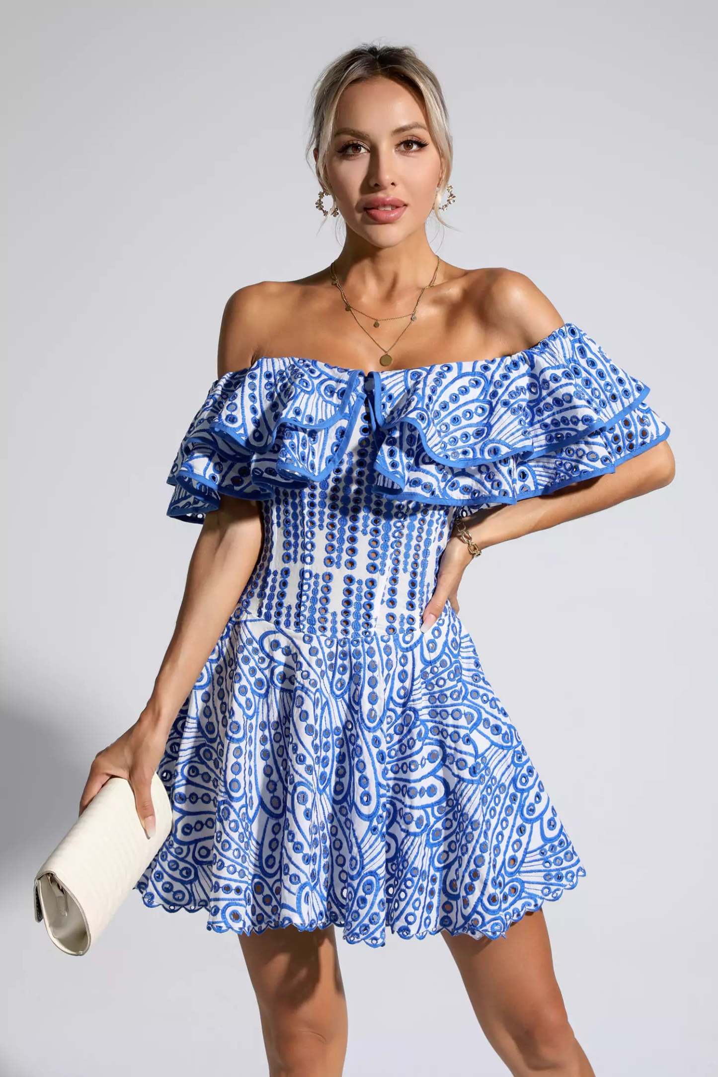 Defoe Blue Cutout Ruffle Mini Dress